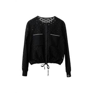 NEW SHE'S SO women's cotton eyelet bomber jacket in black